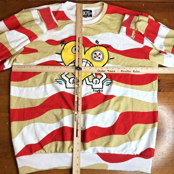 BKYS Yellow Sad Heart Angel Striped Long Sleeve Sweatshirt Mens 2XL Streetwear‎ - Picture 5 of 8